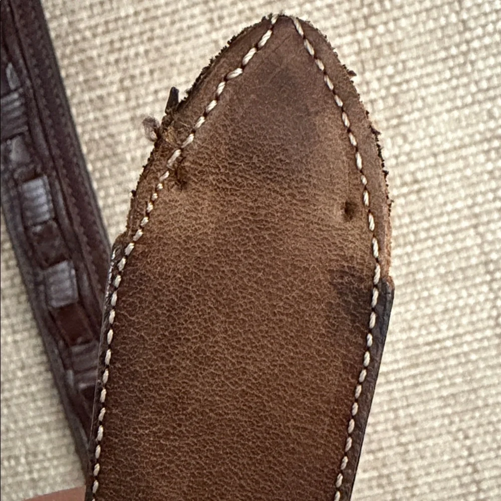 MEZLAN Crocodile Belt 1.25 Brown Exotic Leather Silver Buckle Western Dress Flaw